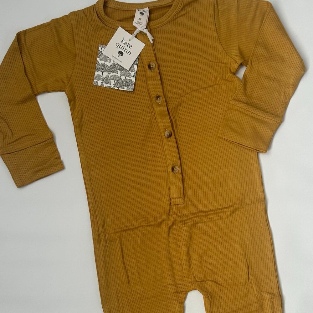 Kate Quinn Toddler 3T Modal Ribbed Henley Union Suit NWT Mustard Yellow